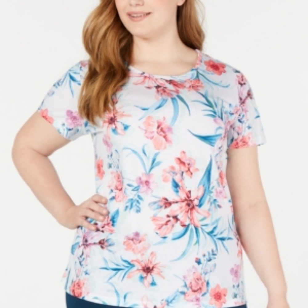 Ideology Floral-Print Keyhole-Back Top,